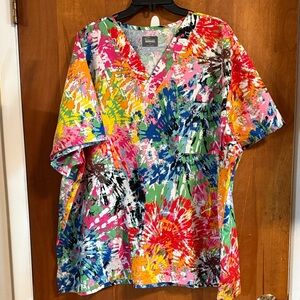 Colorful Tie-Dye Scrub Top